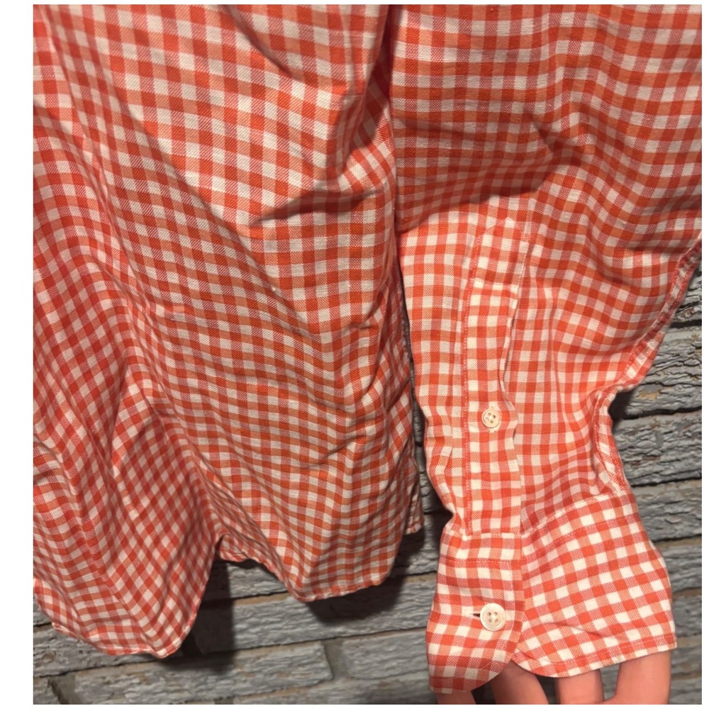 Ermenegildo Zegna Mens Orange Gingham Cotton Linen Button Down Shirt XL - Picture 7 of 9